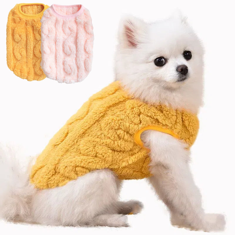 Fluffy Cable Knit Dog Vest Set Soft Fleece Pet Sweater Tank Tops for Small Dogs